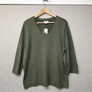 XXL Croft & Barrow V-Neck Cropped Sleeve Olive Green Sweater NWT